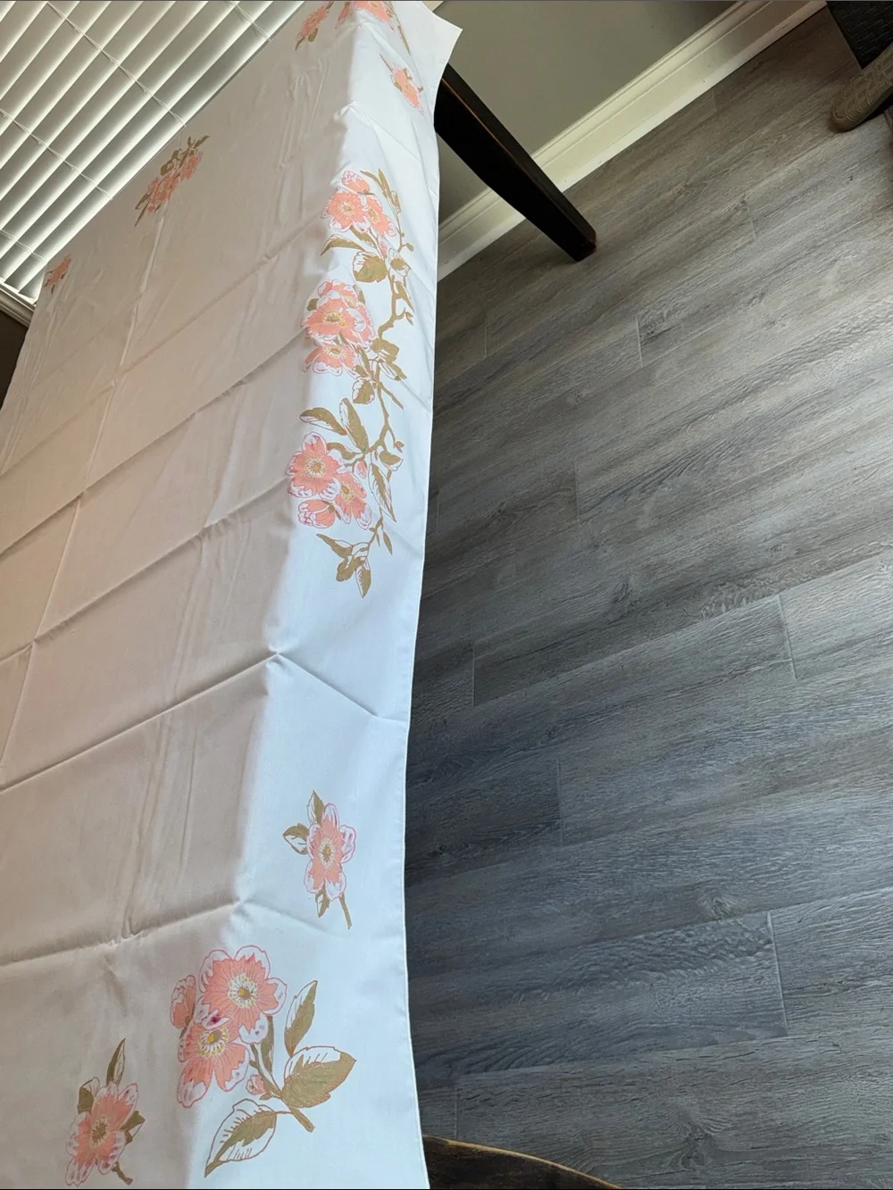 Vintage rectangle tablecloth coral peach pink flowers cottagecore sweet coquette